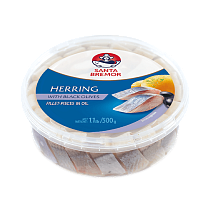 Herring fillet pieces "Santa Bremor" with black olives, in oil 500 g